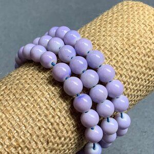 Beaded Stretch Bracelets Lot Of 3 Light Purple Lilac Round Beads Periwinkle 80s